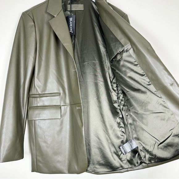 Blank NYC Faux Leather Blazer Jacket Olive Green - Picture 4 of 10